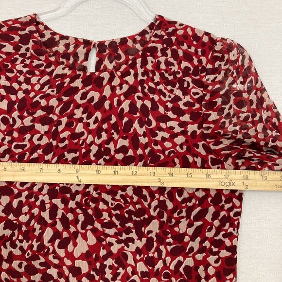 L.K.Bennett Red Burgundy Damiell Animal Print Round Neck Ruffle Hem Dress size 4 - Picture 8 of 14